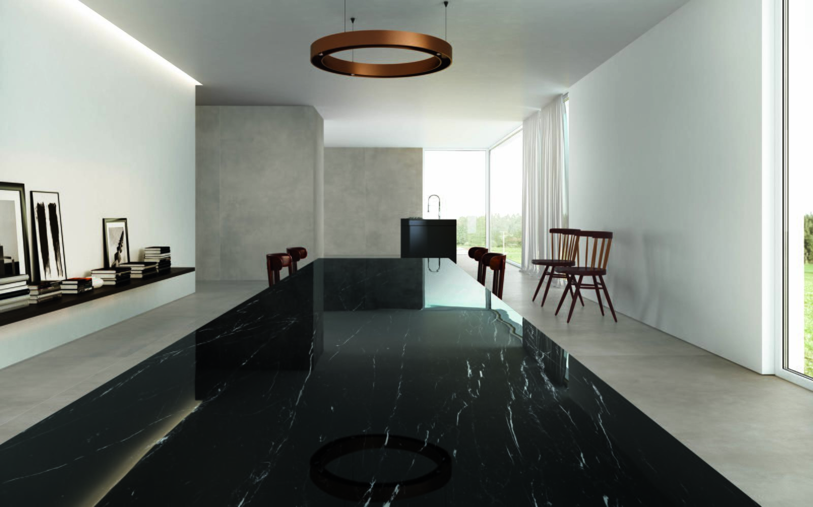 Wohnraum mit großem Tisch 